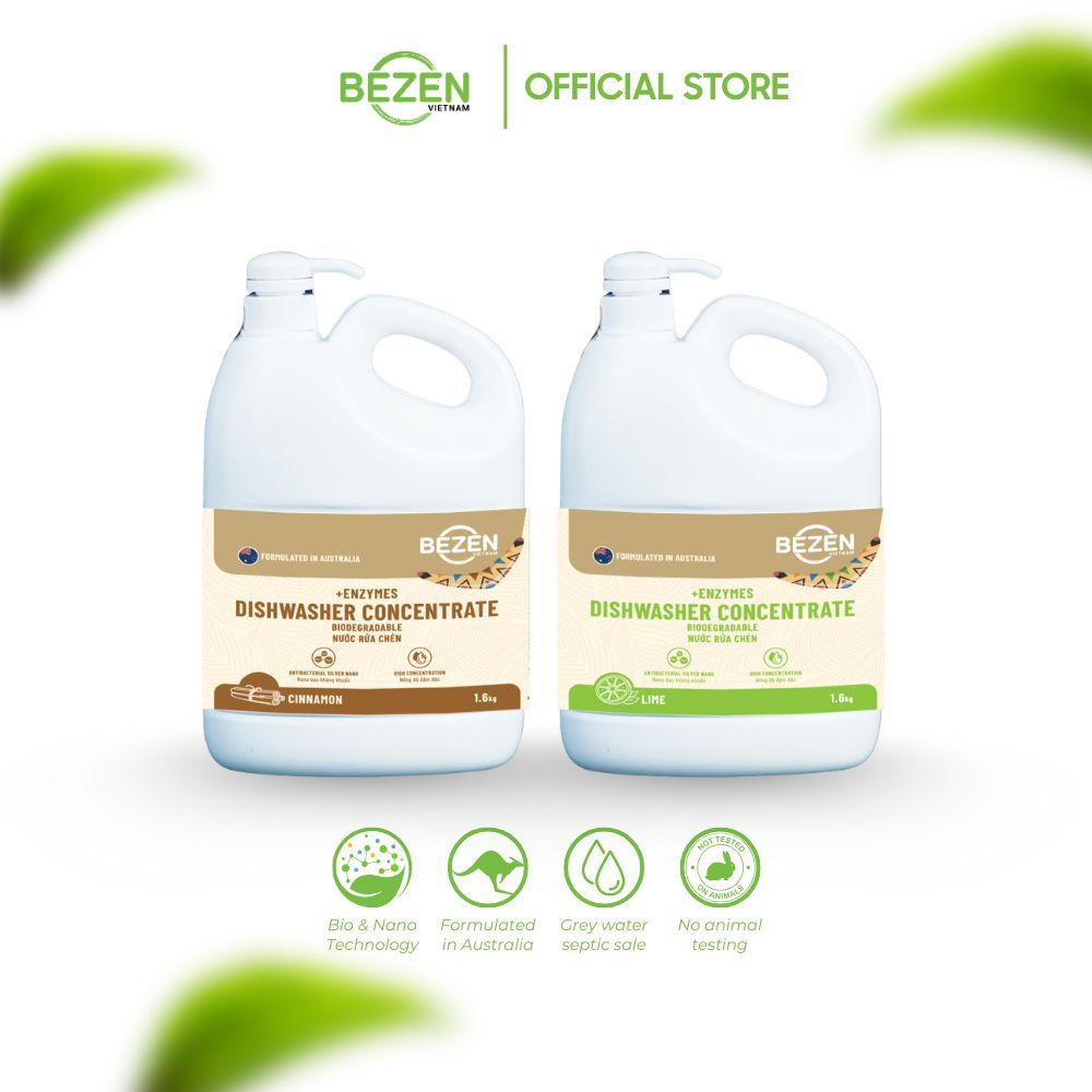 Nước Rửa Chén Bát BEZEN 1.6kg Nano Bạc Kháng Khuẩn Enzyme Lành Tính Sạch Dầu Mỡ