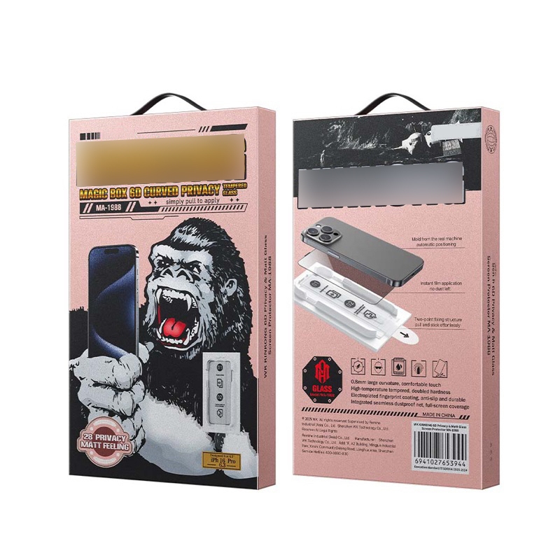 Kính iPhone WK Chống Nhìn Trộm + Chống Vân Tay Kèm Khung MAGIC BOX  2in1 •  MA-1988