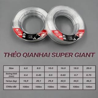 Thẻo Qianhai Super Giant – Dẻo Dai Săn Hàng, Tải Lực Tối Đa 46.5kg, Cuộn 100m, Size 6–20