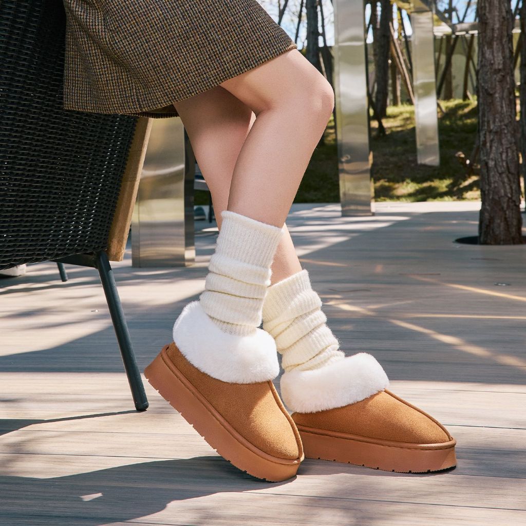 Bốt lông cổ bồng siêu ấm – slip-on tiện lợi, đế cao su bám tốt, phối đồ cực xinh