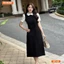 Đầm thiết kế BEMINE cổ sen phối tay ngắn đính cúc dáng chữ A phù hợp đi làm-B149
