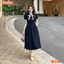 Đầm thiết kế BEMINE cổ trụ phối sọc nơ dáng chữ A phù hợp đi chơi-B162