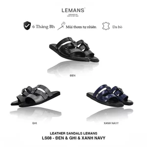 Dép quai ngang nam Caged Style Code LEMANS 3.LS08 da bò, đế cao su có mùi thơm, thiết kế quai da 3 lớp chính hãng BH 06T