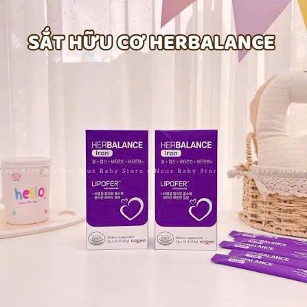 HerBalance Iron - Sắt Lipofer Thế Hệ Mới - bổ sung sắt Người lớn, phụ nữ có thai và cho con bú hộp 20 gói