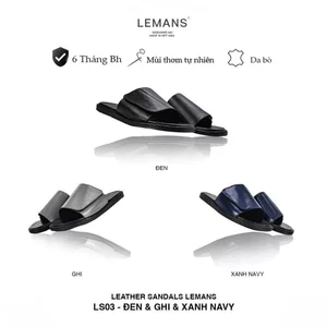 Dép quai ngang dán nam LS03.3 LEMANS da bò, đế cao su có mùi thơm, thiết kế quai da 3 lớp chính hãng, Bảo hành 06 tháng
