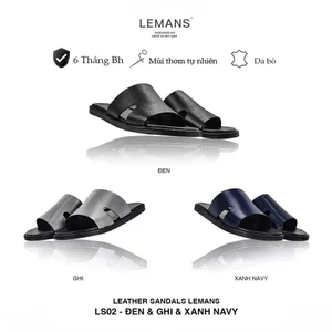 Dép quai ngang nam 3.LS02 LEMANS da bò, đế cao su có mùi thơm, thiết kế quai da 3 lớp chính hãng, Bảo hành 06 tháng