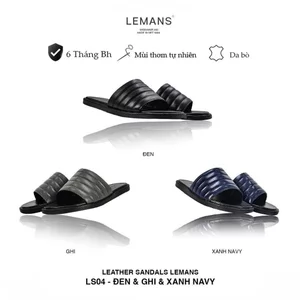 Dép quai ngang 3.LS04 LEMANS da bò, đế cao su có mùi thơm, thiết kế quai da 3 lớp chính hãng, Bảo hành 06 tháng