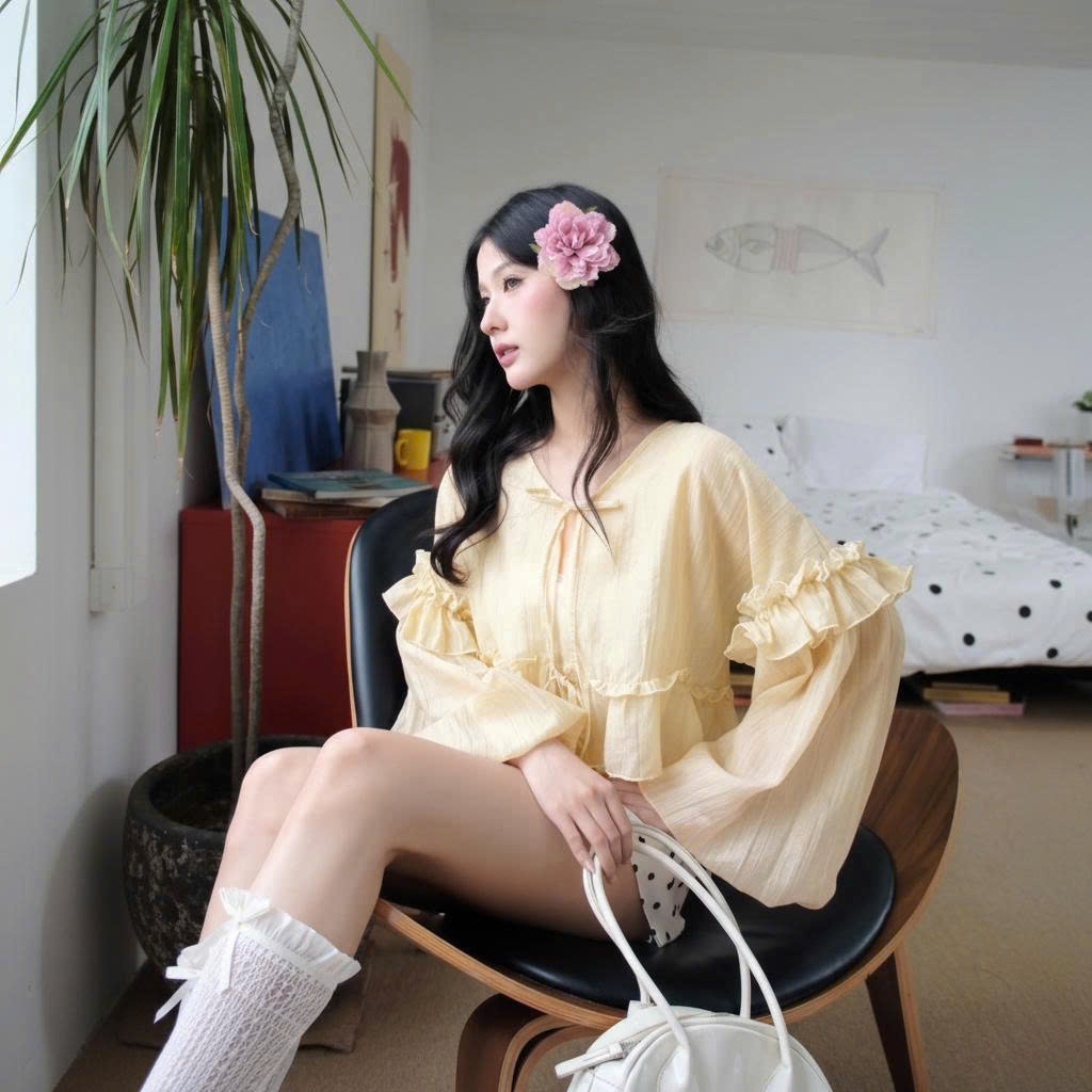 [Video Sp Thực Tế] Set Áo Kiểu Nữ Babydoll Kiểu Tay Phồng Cổ V MCA Phong Cách Tiểu Thư A51456