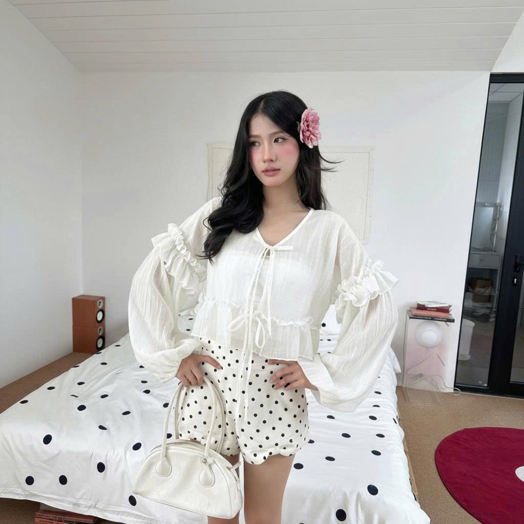[Video Sp Thực Tế] Set Áo Kiểu Nữ Babydoll Kiểu Tay Phồng Cổ V MCA Phong Cách Tiểu Thư A51456