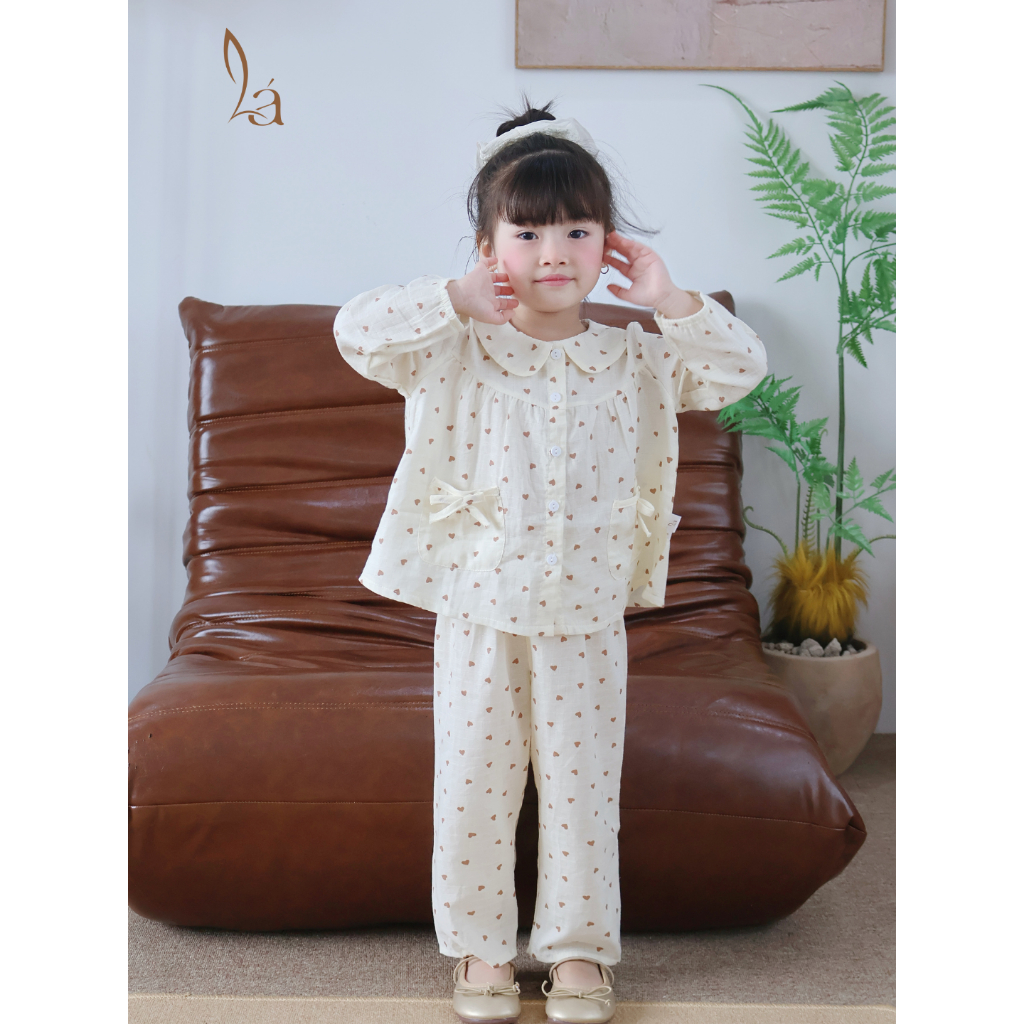 Pijama cho bé gái dài tay xô cotton Lá Homewear A166, bộ dài tay cho bé babydoll mềm mát bốn mùa