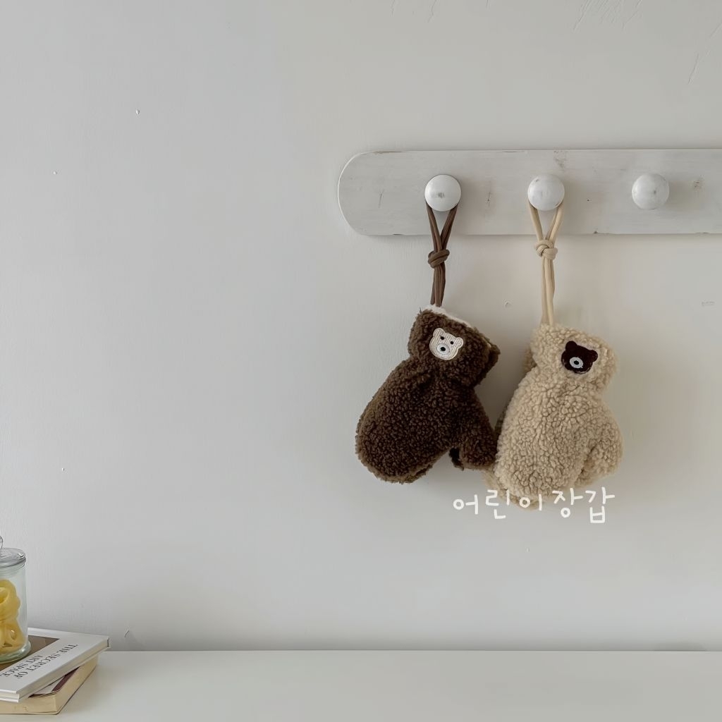 Găng tay gấu bông lót lông cừu cho bé siêu ấm mùa đông – Bao tay len teddy phong cách Hàn Quốc bé trai bé gái