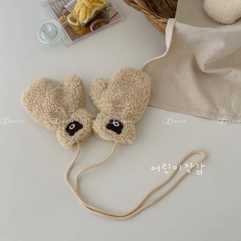 Găng tay gấu bông lót lông cừu cho bé siêu ấm mùa đông – Bao tay len teddy phong cách Hàn Quốc bé trai bé gái