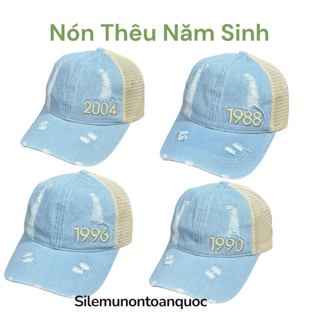 Mũ kết năm sinh 1980-2017 - Nón lưỡi trai jean rách tua rua phối lưới cao cấp thời trang nam nữ siêu đẹp vừa sang