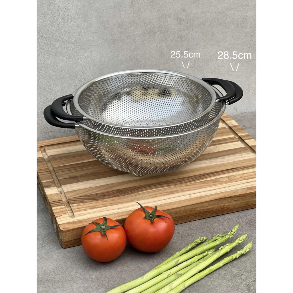 [KAIYO] Rổ inox liền khối 2 tay cầm có chân, rổ vẩy rau inox Kaiyo