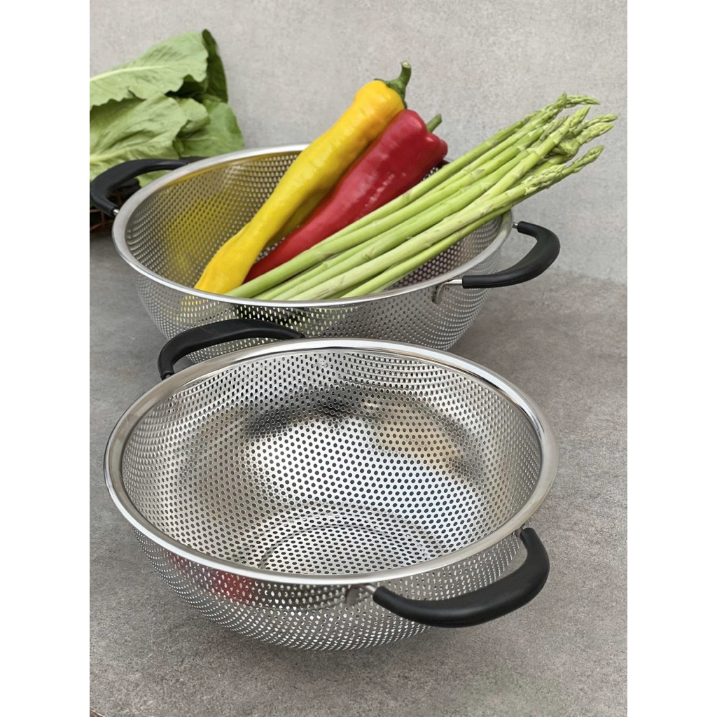 [KAIYO] Rổ inox liền khối 2 tay cầm có chân, rổ vẩy rau inox Kaiyo