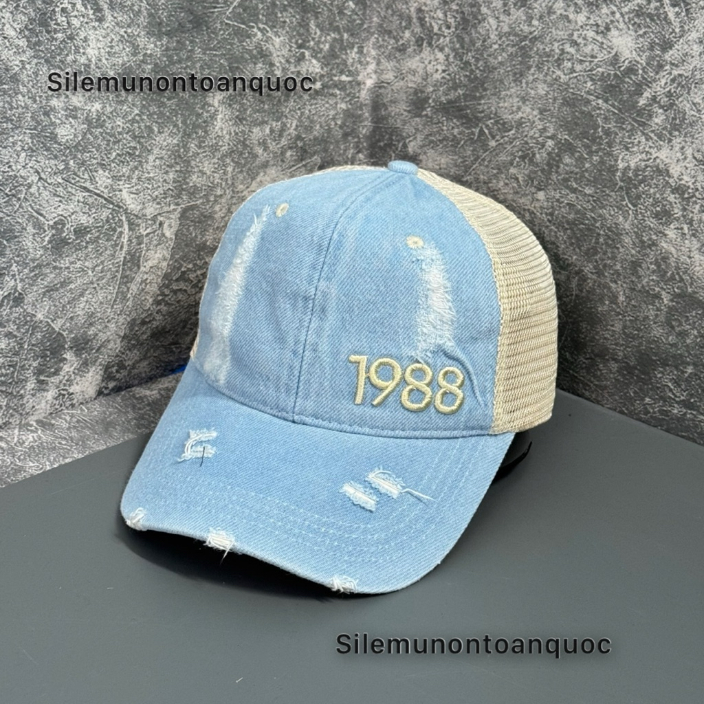 Mũ kết năm sinh 1980-2017 - Nón lưỡi trai jean rách tua rua phối lưới cao cấp thời trang nam nữ siêu đẹp vừa sang
