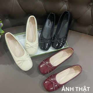 Giày búp bê nữ lolita phối nơ chất da bóng sịn sò mẫu mới nhất QV426