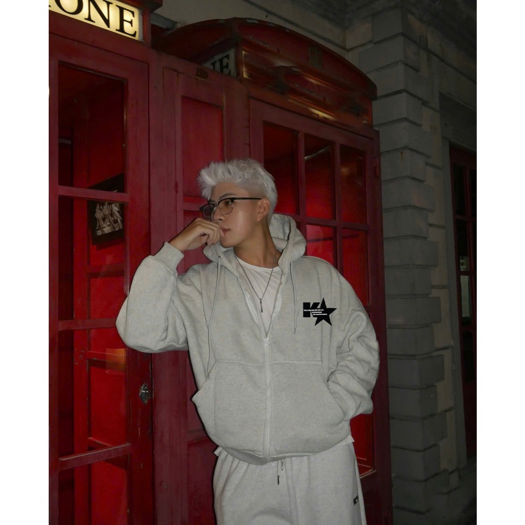 Áo Khoác Hoodie Zip Nỉ Bông In Hình Ngôi Sao Y2k Keeshy Form Basic Unisex Chất Liệu Dày Dặn Hàng Đẹp