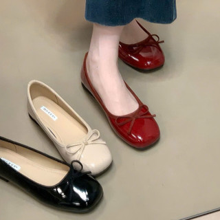 Giày búp bê nữ lolita phối nơ chất da bóng sịn sò mẫu mới nhất QV426