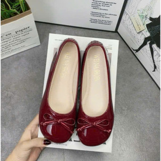 Giày búp bê nữ lolita phối nơ chất da bóng sịn sò mẫu mới nhất QV426