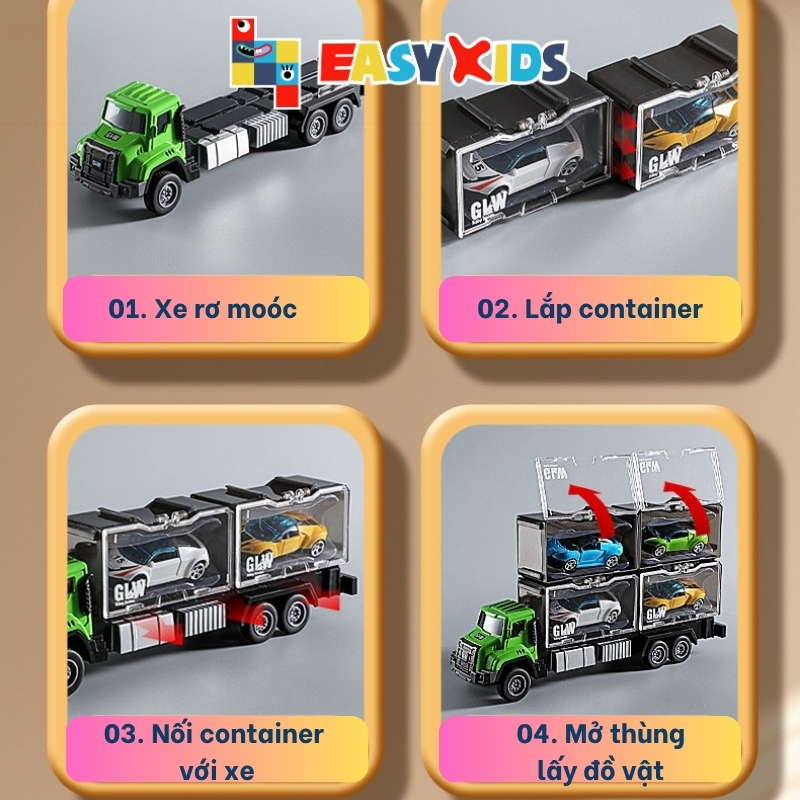 Xe Tải Đồ Chơi Container Chở Hàng Tỷ Lệ Kích Cỡ 1:40 Nhiều Mẫu Kèm Xe Mini Phụ Kiện