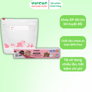 Túi ZIP Sunmum Thái Lan 26x24cm hộp 12 túi – bảo quản sữa mẹ, rau củ, thực phẩm an toàn tiện lợi
