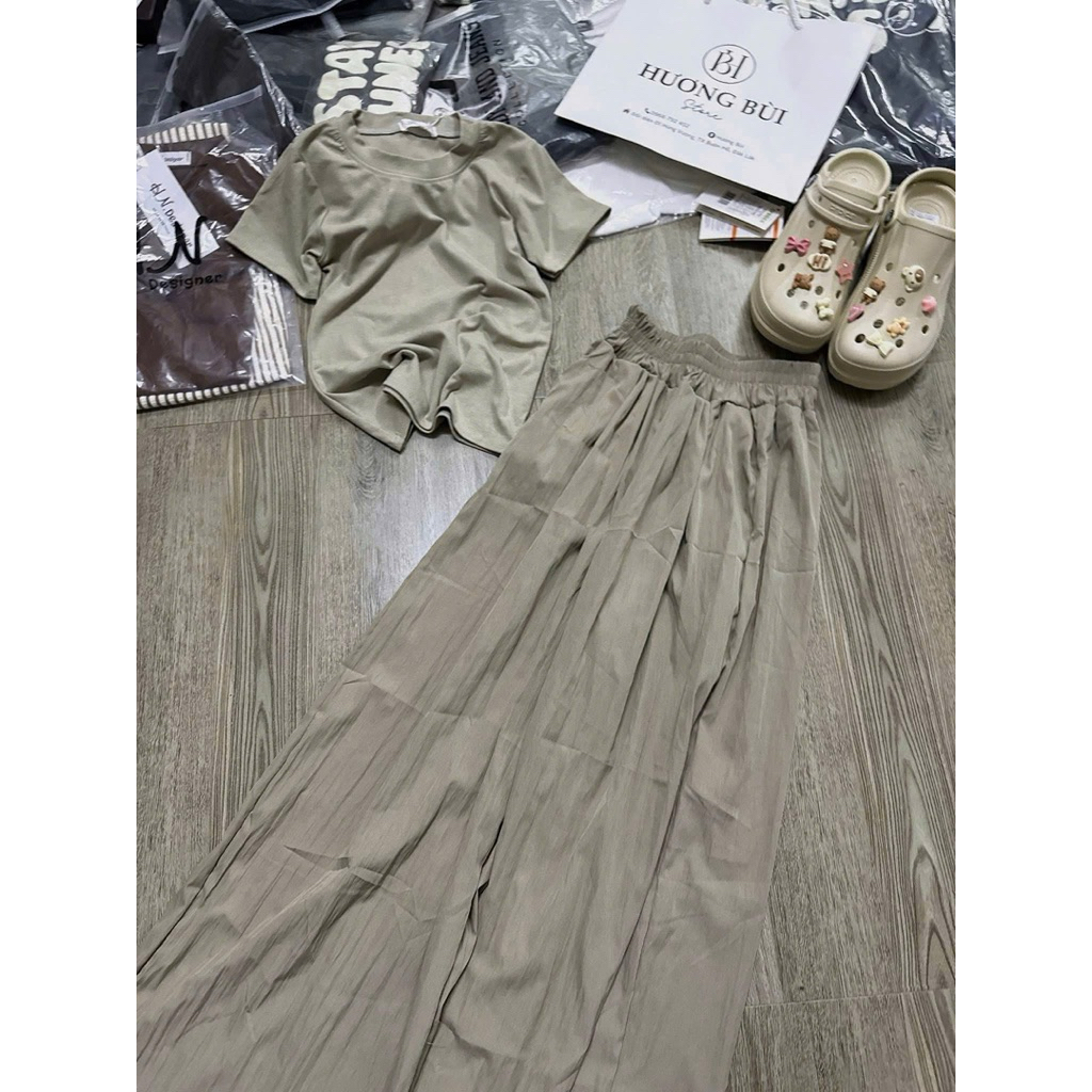 Set Áo Body Nâu Kem Zip  Sịn Đét Kèm Quần Suông Kaki Nâu Cực Năng Động