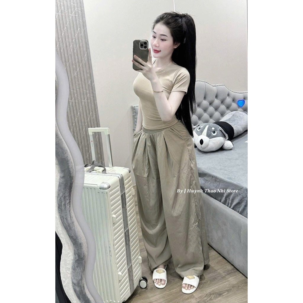 Set Áo Body Nâu Kem Zip  Sịn Đét Kèm Quần Suông Kaki Nâu Cực Năng Động
