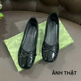 Giày búp bê lolita mũi vuông chất da bóng siêu bền phối nơ QV425