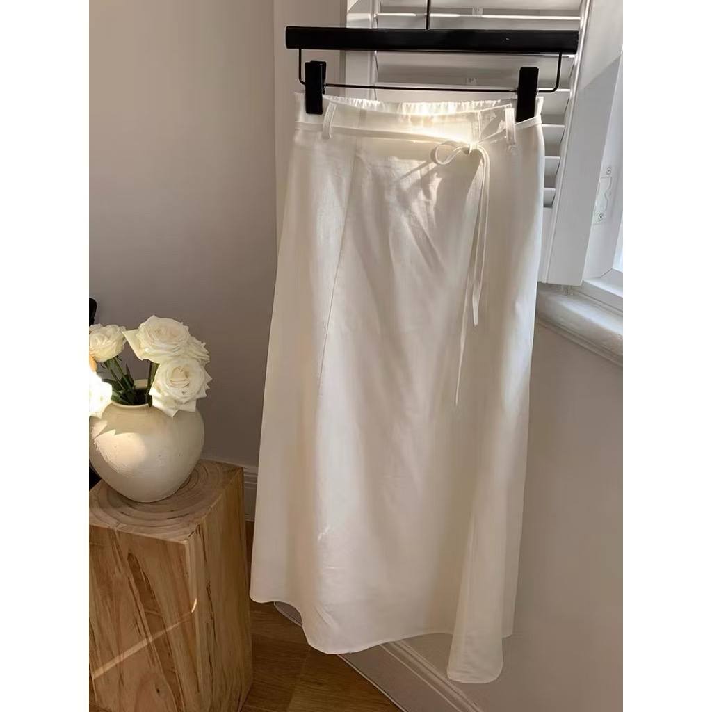 𝗖𝗮𝗱𝗲𝗻- | BEELY | Chân váy Linen 2 lớp thắt nơ dáng A