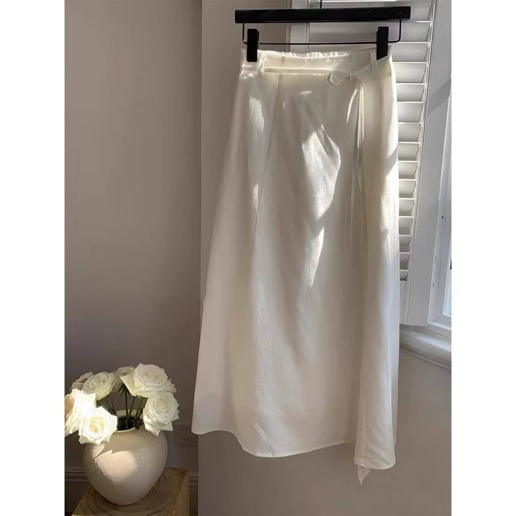 𝗖𝗮𝗱𝗲𝗻- | BEELY | Chân váy Linen 2 lớp thắt nơ dáng A