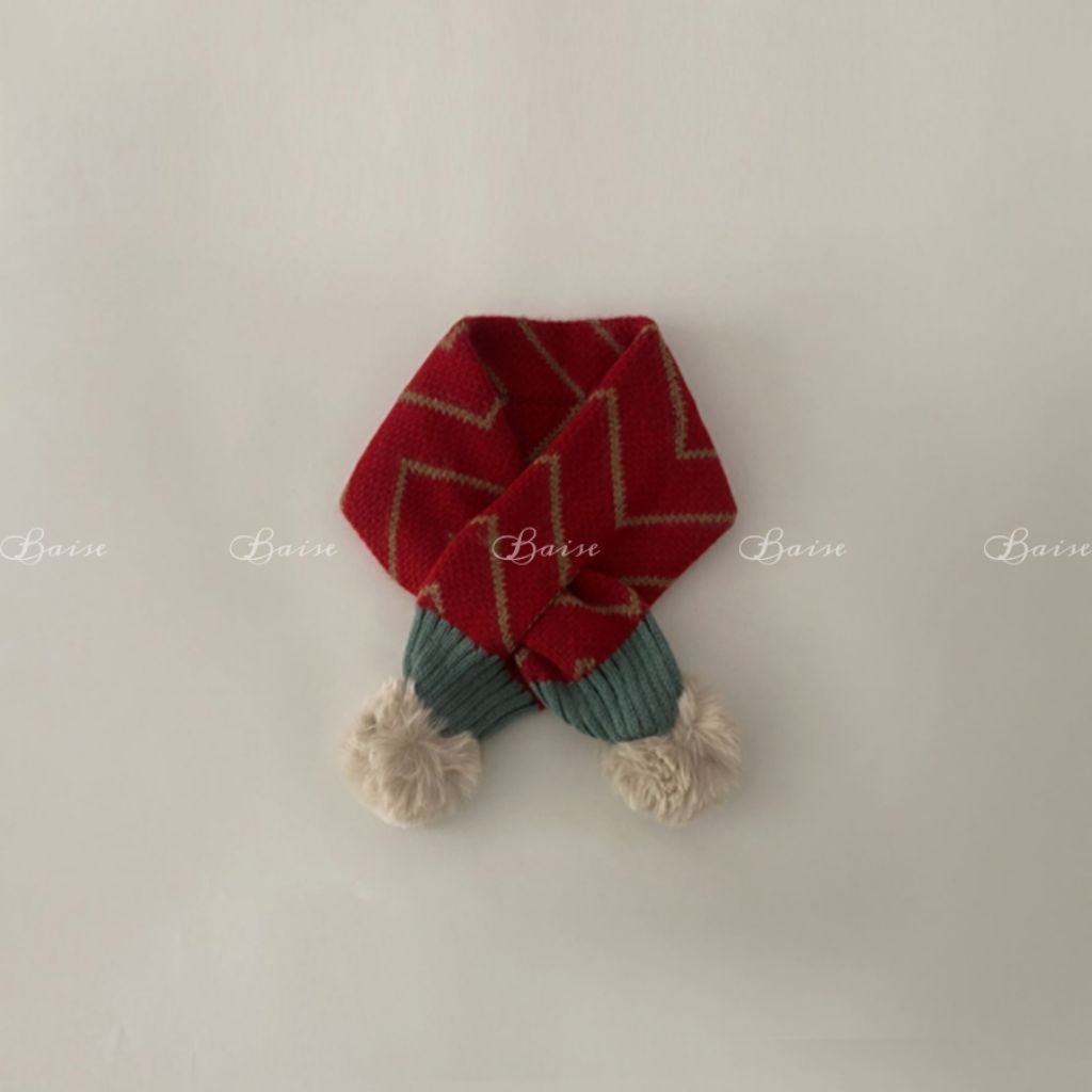 Khăn len mùa đông họa tiết zic zac Hàn Quốc có quả pom pom lông mềm dễ thương