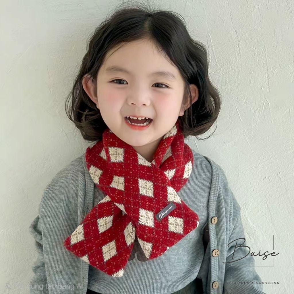 Khăn Quàng Cổ Cho Bé Hoạ Tiết Quả Trám Style Hàn Quốc - Khăn Len Dạ Dày Dặn Giữ Ấm Mùa Đông Cho Bé Trai Bé Gái