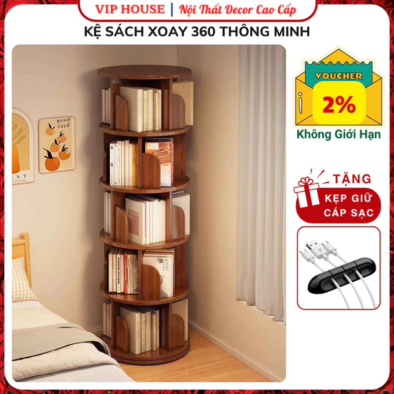 Kệ Sách Xoay 360 Độ 5 Tầng Hiện Đại, Giá Sách Lắp Ghép Thông Minh, Kệ Góc Để Đồ Decor Trang Trí Nhà Cửa Sang Trọng — ảnh 1