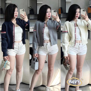 Áo Khoác Cadigan, Áo Nỉ Cardigan nữ  Cổ Tròn Tay Kẻ Dễ Thương Phong Cách  Hàn Quốc Nhẹ Nhàng Chất vải nỉ hai da mềm mịn