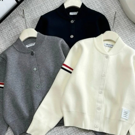 Áo Khoác Cadigan, Áo Nỉ Cardigan nữ  Cổ Tròn Tay Kẻ Dễ Thương Phong Cách  Hàn Quốc Nhẹ Nhàng Chất vải nỉ hai da mềm mịn