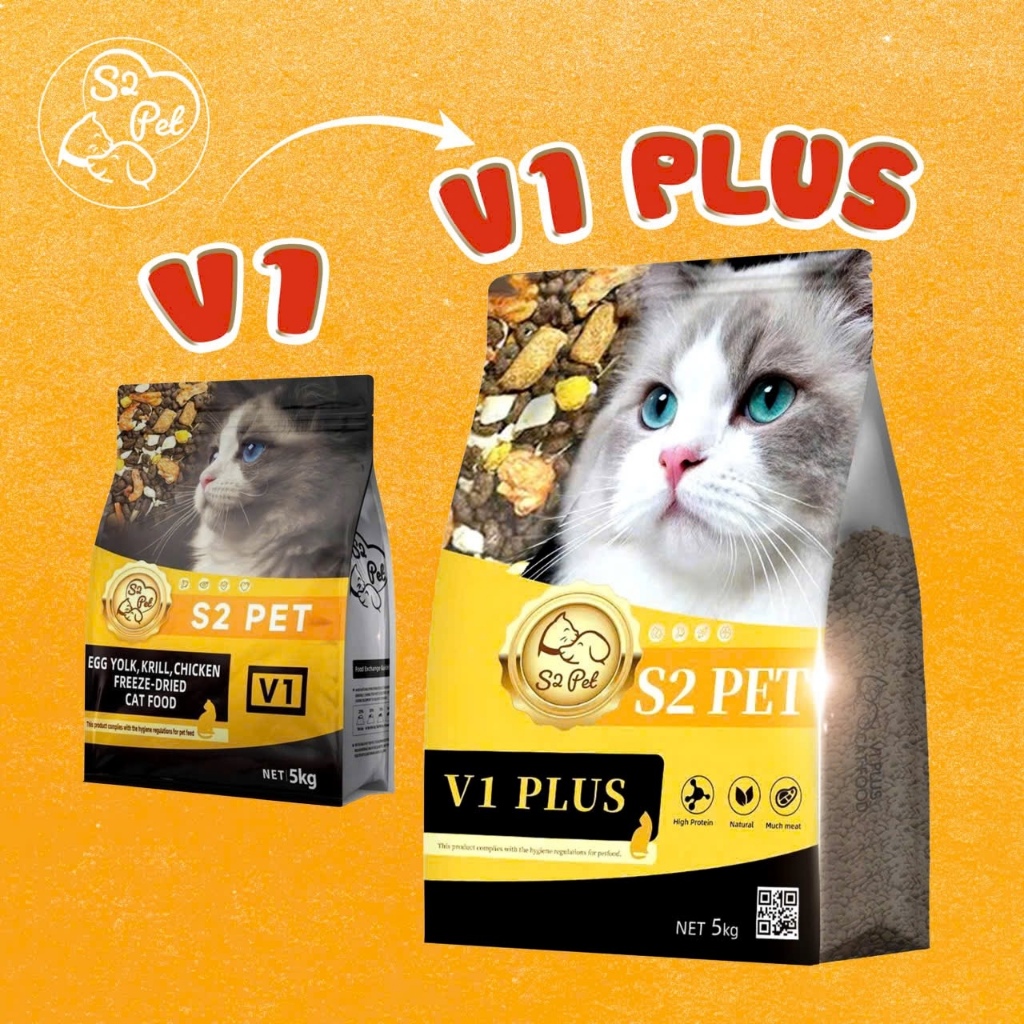 [TÚI 5KG] Hạt Mèo S2PET V1 Đạm 32%, Mix Thịt Đông Khô, Kích Thích Thèm Ăn, Dinh Dưỡng Toàn Diện