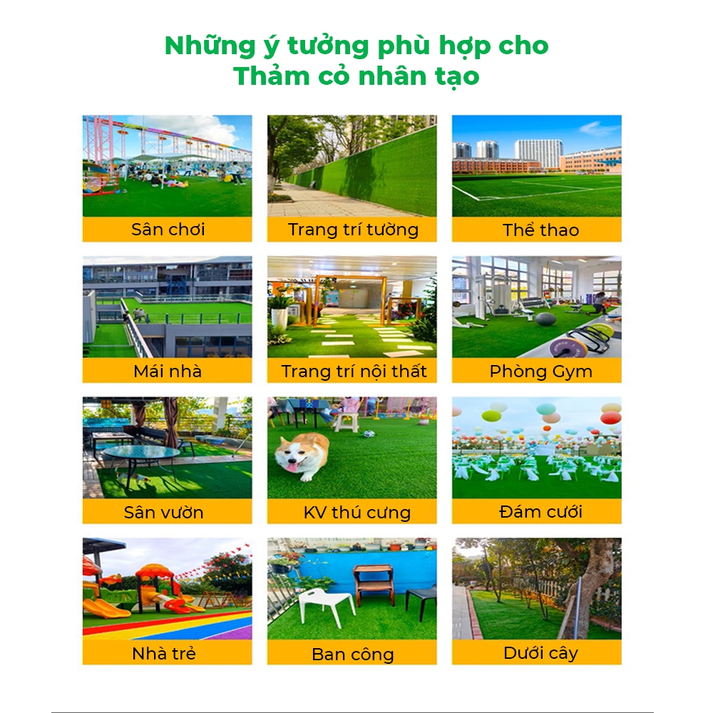 Thảm Cỏ Nhân Tạo 1cm Nhiều Kích Thước Phù Hợp Trang Trí, Sân Vườn, Lót Sàn, Ban Công ...