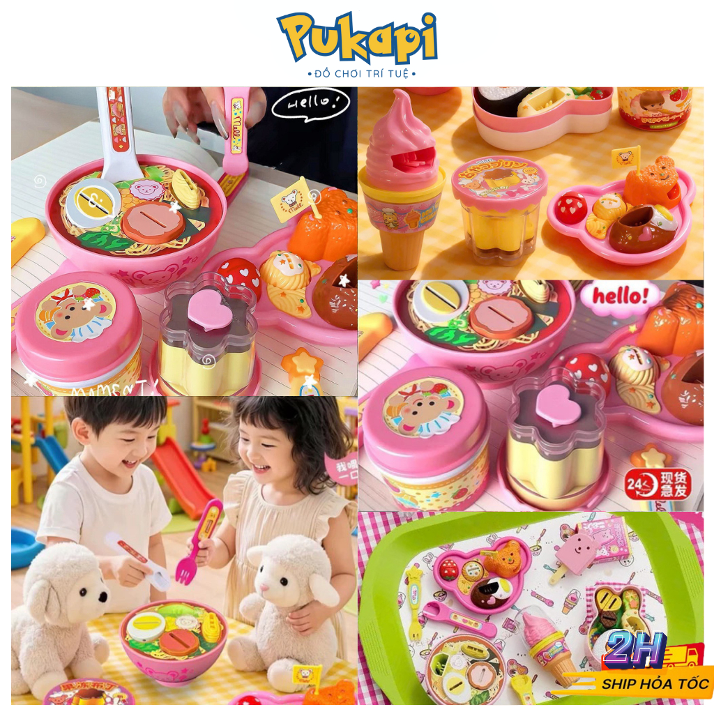 Đồ Chơi Cho Ăn Bánh Pudding Xúc Ăn Dâu Tây Bát Mỳ Ramen Kem Ốc Quế Mô Phỏng Thực Tế Cho Bé-Đồ Chơi Cho Bé PUKAPI