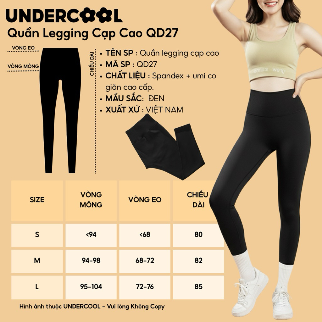 Quần Legging Cạp Cao Định Hình Bụng UNDERCOOL Umi Co Giãn Thoải Mái Nâng Mông Mặc Thể Thao Công Sở QD27