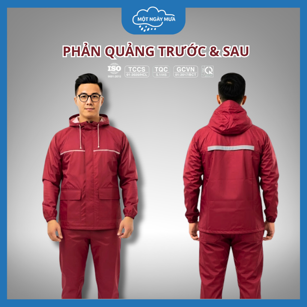 Áo Mưa Bộ Phản Quang Trước Và Sau (Vải Tổ Ong - Cao Cấp) Siêu Nhẹ, Chắn Gió Lạnh, Chống Thấm Cực Tốt