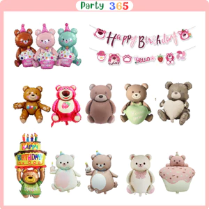 Bóng Hình Gấu Ôm Bánh, Gấu Teddy 4d Trang Trí Sinh Nhật