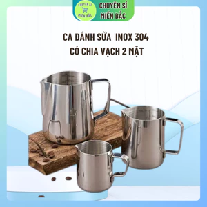 Ca đánh sữa latte art inox 304 có chia vạch 2 mặt, dung tích chuẩn không làm tròn