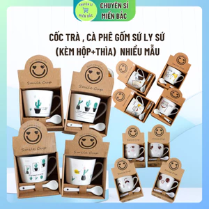 Cốc trà , cà phê gốm sứ ly sứ (Kèm hộp+thìa) NHIỀU MẪU đa dạng KÈM THÌA pha trà pha cafe