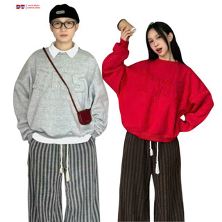 Áo Sweater BOXY INS Chất Nỉ Bông Dầy Dặn Thêu Đắp Vải Form Rộng Nam Nữ 5 Màu Size 35-80kg SSL