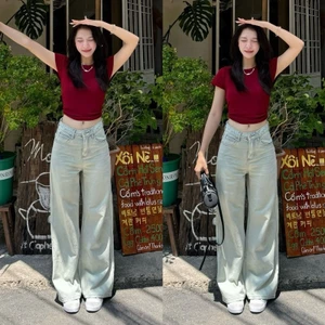 Quần Jeans Ống Rộng Joolate Màu Xanh Bạc Ánh Rêu Ống Suông Rộng Tôn Dáng, Mix Đồ Xinh Đủ Màu - Quần Nữ Đi Học, Đi Làm