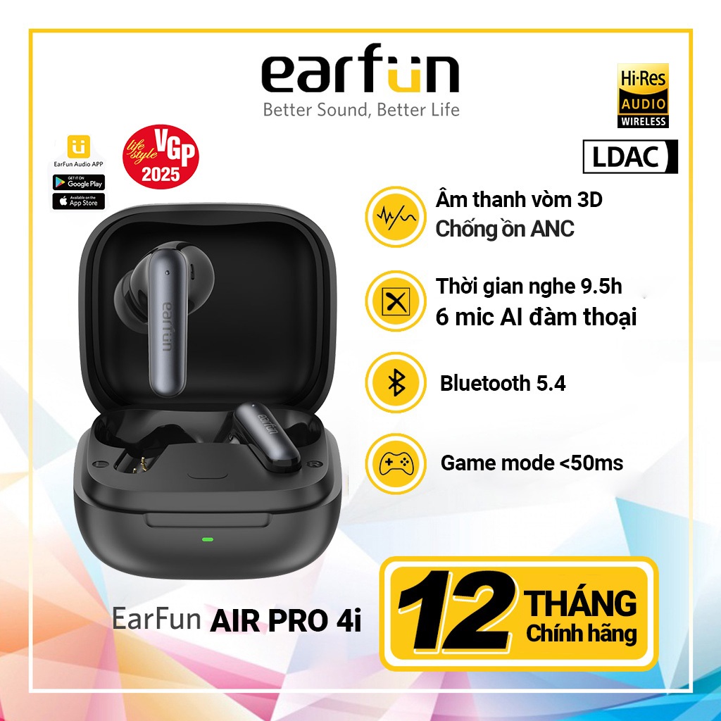 Tai Nghe Bluetooth Earfun Air Pro 4i Chống Ồn Chủ Động 50db Âm Thanh Hi-Res LDAC Pin 40H | BigBuy360 - bigbuy360.vn