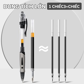 Bút bi gel bấm trắng cao cấp, ngòi 0.5mm viết mực đen mượt mà, không lem, có ruột thay, phù hợp học sinh văn phòng