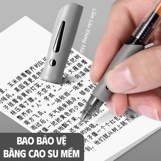 Bút bi gel bấm trắng cao cấp, ngòi 0.5mm viết mực đen mượt mà, không lem, có ruột thay, phù hợp học sinh văn phòng