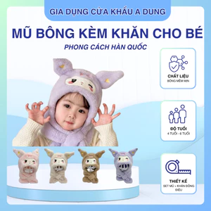 Mũ Bông Kèm Khăn Quàng Cổ Hình Kuromi Đáng Yêu Cho Bé Mũ Trùm Đầu 2 In 1 Quà Tặng Giáng Sinh Cho Bé